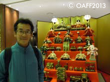 A shot in front of “Hina-kazari” dolls.